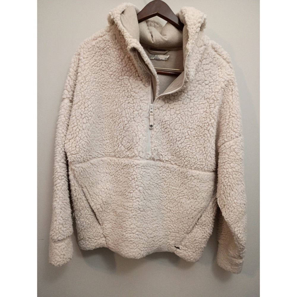 Prana Permafrost Half Zip Hoodie Cream Beige Sherpa Fleece Pullover Womens Med